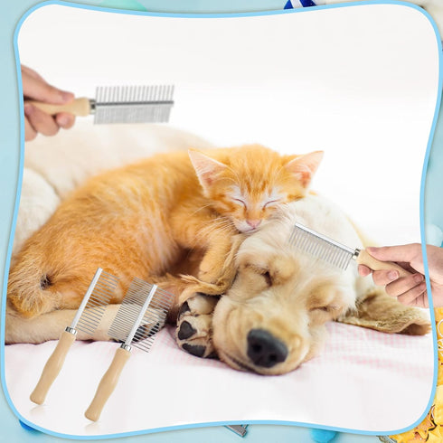 2 Pcs Dog Metal Combs Cat Wooden Handle Grooming Comb Stainless Steel Cat Comb Double Side Metal Comb for Dogs Pet Dog Grooming Brush Pet Hair Bru...