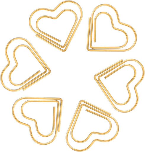 100Pcs Gold Heart Paper Clips Cute Small Paper Clips for Funny Heart Clips Kids Office Supplies Paper Clamps Wedding Decoration Crafts Scrapbookin...