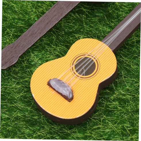 EXCEART 4 Pcs Wooden Miniature Guitar Miniature Wooden Instrument Desktop Wooden Miniatures Micro Landscape Statue DIY Miniature Guitar 1:12 Dollh...