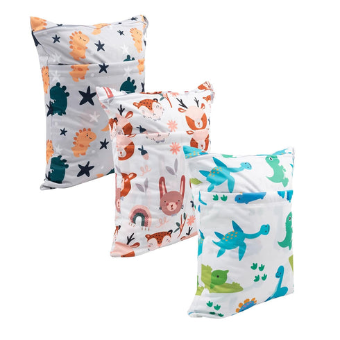 babygoal Wet Dry Bags for Baby Cloth Diapers, Washable Travel Bags, Beach, Pool, Gym Bag for Swimsuits & Wet Clothes with Two Zippered Pockets 3 P...