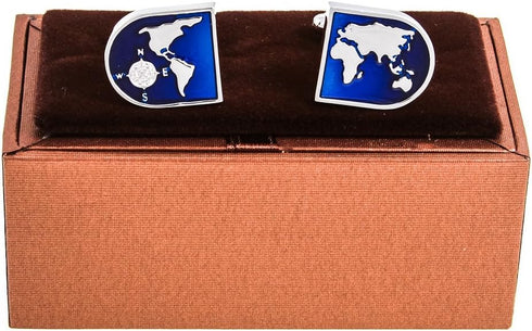 Globe Earth Map Pair Cufflinks in a Presentation Gift Box & Polishing Cloth...