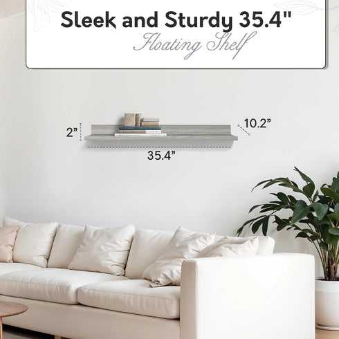 InPlace Shelving, Floating Picture Shelf with Ledge, 10.2" D x 35.4" W x 2" H, Gray Driftwood, 9602032E...