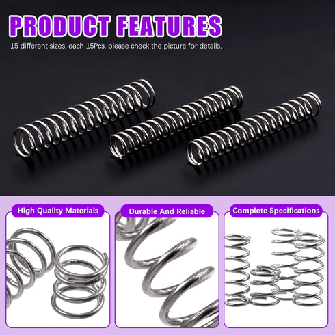 Swpeet 240Pcs 15 Different Sizes Stainless Steel Compression Springs Assortment Kit, Mini Stainless Steel Extension Springs for Shop and Home Repa...