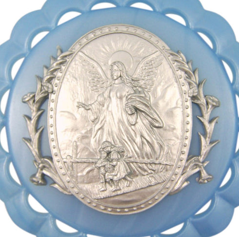 Moulded Acrylic Blue Crib Medal with Guardian Angel for Baby Boy Nursery Decor, 3 1/2 Inch...
