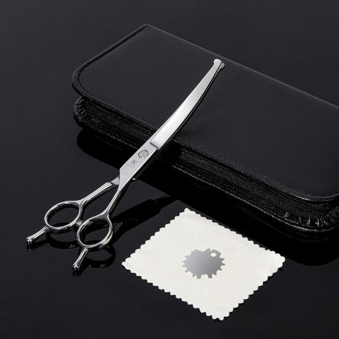 Curved Dog Grooming Scissors, Professional 7.5 inch Heavy Duty Dog shears for Grooming with Safety Round Tips, Japanese Stainless Steel Pet Groomi...