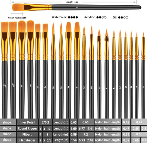 Paint Brushes Set, 60 Pcs Paint Brushes for Acrylic Painting, Oil Watercolor Acrylic Paint Brush, Artist Paintbrushes for Body Face Rock Canvas, K...