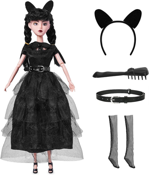 11.5 inch Girls Black Dolls, Soft Body & Black Hair, Black High Heels, Black Dress & Accessories...