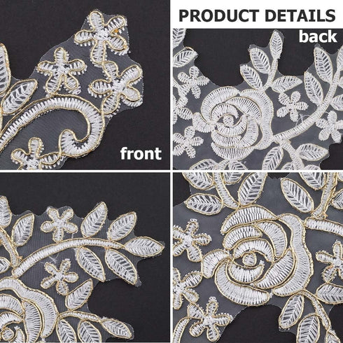 GORGECRAFT 4Pcs Embroidery Lace Appliques Flower Embroidered Patch Gold Metallic Edge Floral Lace Fabric Sew on Appliques for DIY Sewing Crafts We...