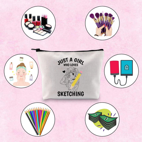 TSOTMO Sketching Gift Drawing Zipper Pouch Who loves Sketching Makeup Bag Sketch Art Gift Artists Gift Art Teacher gift(SKETCHING GIRL)...
