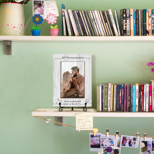 Wooden Photo Frame Anniversary Wedding Gifts Mr And Mrs Gifts for Couples, Wooden Photo Frame with Iron Stand for Tabletop or Desktop Display, Hom...