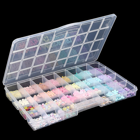 32 Grids Large Plastic Organizer Box with Dividers, Bead Storage Compartment Organizer Box for Jewelry Nail Accessories/Screw/Small Parts, Clear C...