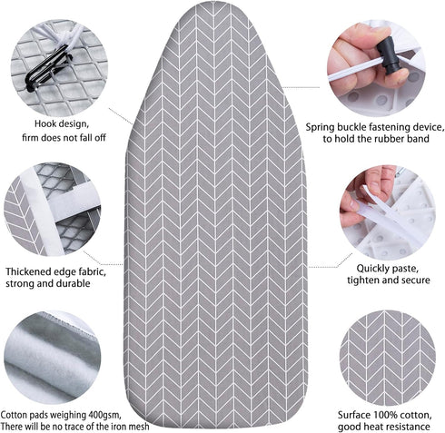 Small Ironing Board Cover Scorch Resistant, Cotton Iron Cover with Padding Heat Reflective Heavy Duty Pad … (Grey arrow, 12.5"x32")...