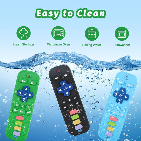 Fu Store 3 Pack Silicone Teething Toys for Infant Toddlers Remote Control Shape Teethers for Babies Chew Toys, Relief Soothe Babies Gums Set, BPA ...