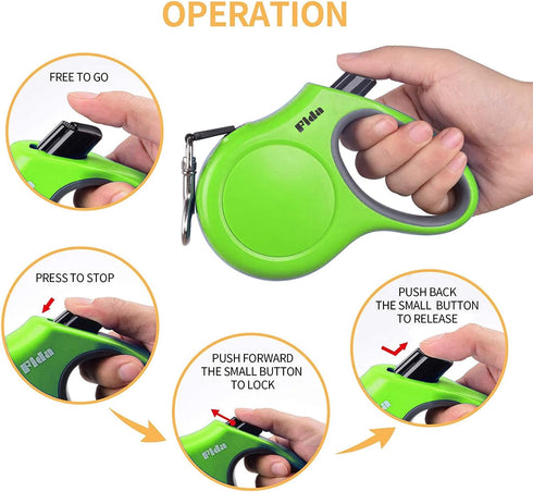 Fida Retractable Dog Leash, 16ft Heavy Duty Pet Walking Leash for Medium Dog or Cat up to 44 lbs, Tangle Free. One-Hand Brake (Medium, Green)...