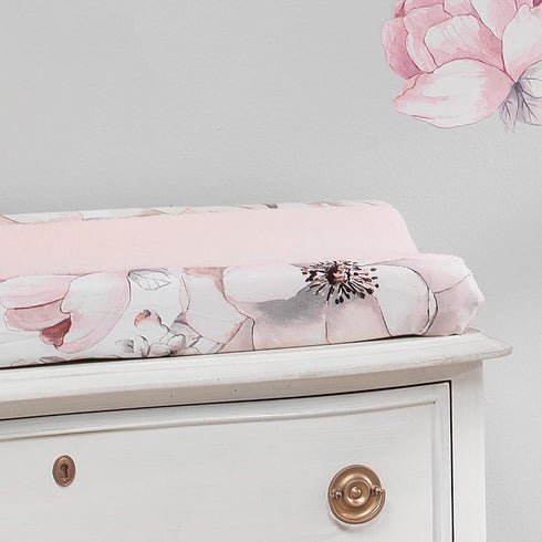 Lambs & Ivy Signature Botanical Baby Pink/Gray Floral Minky Changing Pad Cover...