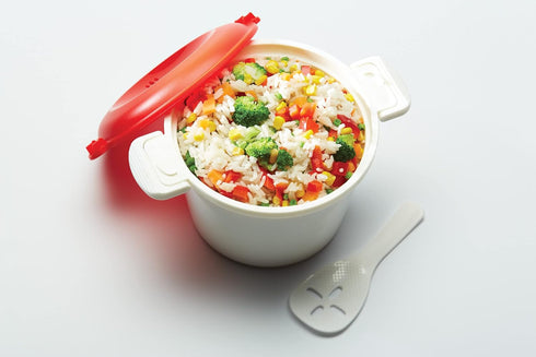 KitchenCraft Rice Cooker - Microwave Steamer, BPA Free Plastic, 1.5 Litre, White/Red...
