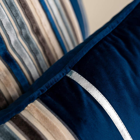 Yangest Navy Blue Striped Patchwork Throw Pillow Cover Gold Leather Cushion Cover Zippered Rectangular Pillowcase for Sofa Couch Bedroom Living Ro...