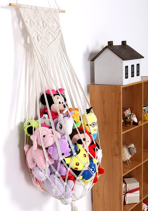 Stuffed Animal Hammock Wall Hanging Net for Stuffed Animal Net Stuffed Animal Storage Plush Toy Holder Toy Organizer for Boho Kidroom Nursery (Cre...