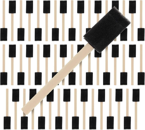 US Art Supply 1 inch Foam Sponge Wood Handle Paint Brush Set (Value Pack of 50) - Lightweight, Durable and Great for Acrylics, Stains, Varnishes, ...