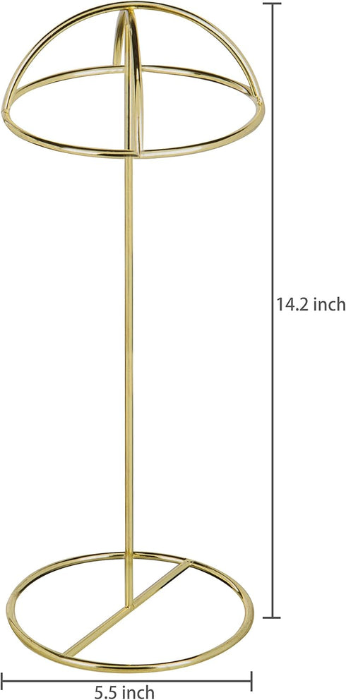 MyGift Set of 2 Brass Tone Metal Wire Table Standing Hat Racks with Round Dome Holder, 14 Inch Tall Tabletop Wig Display Cap Storage Stands Home R...