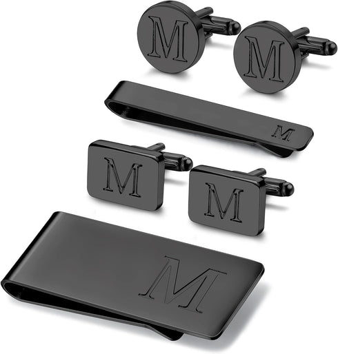JOERICA Initial Cufflinks for Men and Tie Clip Set for Men Alphabet Letter Wallet Tie Clips and Cuff Link with Gift Box For Father Husband...