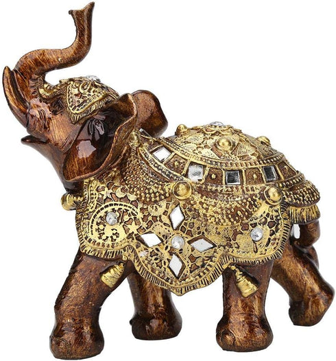 Golden Elephant Statue, Resin & Wood Grain Collectible Figurine, Feng Shui Lucky Elephant Sculpture for Home TV Cabinet...