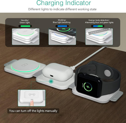 ORIA 3 in 1 Foldable Wireless Charger, Fast Wireless Charging Pad with Charging Indicator Light, Foldable Charging Station for iOS, i Watch, Air P...