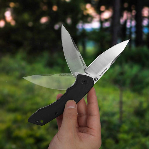 DURATECH Folding Pocket Knife, 3-1/4" Satin 8CR13MOV Blade, Black Smooth G10 Handle with Liner Lock Knife For EDC...