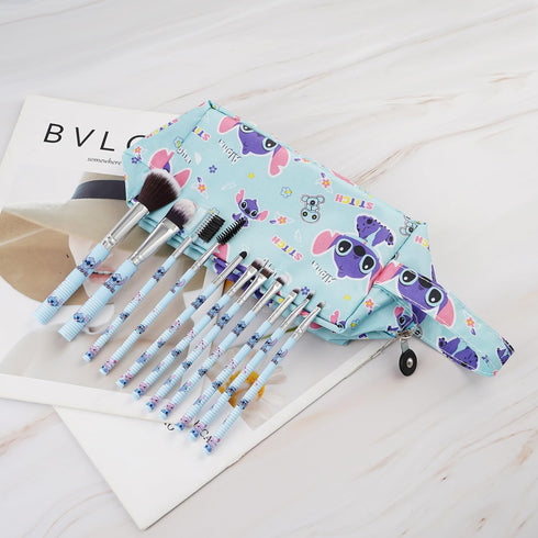 Cartoon Kitty Makeup Bag with Makeup Brush Plush Stitch Cosmetics Case 8 Pcs Cosmetic Brush Kawaii Capacity Bag for Women -5...
