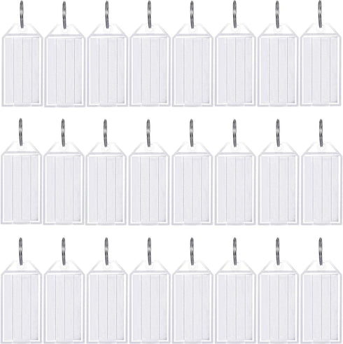Tatuo 100 Pieces White Tough Plastic Key Tags with Split Ring Label Window Id Luggage Tag Key Ring Key Chain...