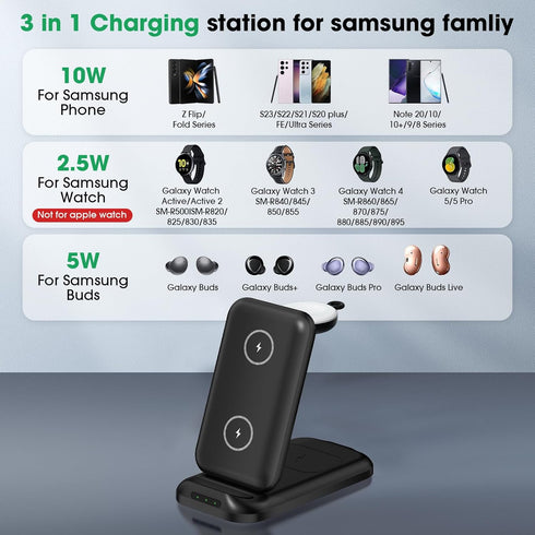 for Samsung Wireless Charger, 3 in 1 Charging Station for Galaxy S23 S22 S21 S20 Ultra FE/Note 20 10/Z Flip Fold Series,Watch 5 Pro/5/4/3/Active 2...