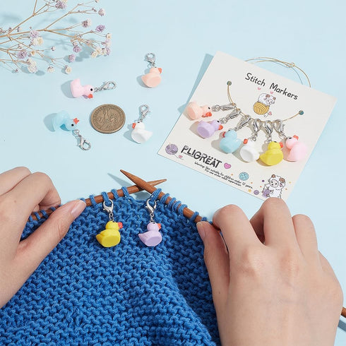 PLIGREAT 12 Pcs Colorful Duck Stitch Markers Cute 3D Swimming Duck Crochet Stitch Marker Charms with Removable Lobster Clasp Locking Knitting Mark...