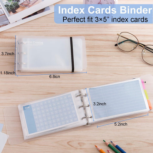 3×5” index card Binder organizer with Plastic pocket Sleeves, small organized folder for recipes Flashcards,portable notecards case holder (2pcs C...
