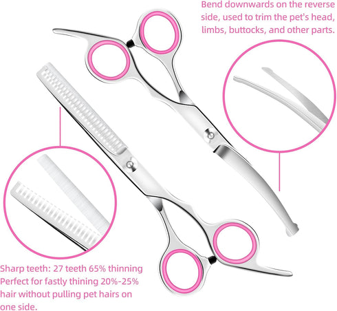 Dog Grooming Scissors Set - Dog Grooming Scissors with Safety Round Tip, 6 in 1 Heavy Duty Pet Grooming Scissor for Dogs, Cats and Other Animals...