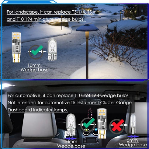 T5 Wedge Base LED Bulb 12V, T5 T10 Wedge Base LED Bulbs 12V Low Voltage Landscape, 1.5 Watt Replace 7W 11W Incandecent Bulb for Path Light 2700K W...