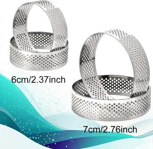 10 Pcs 2.37 Inch 304Stainless Steel Tart Ring, Heat-Resistant Perforated Cake Mousse Ring, Round Ring Baking doughnut tools (6cm)...