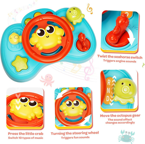 MOONTOY Steering Wheel Toys for Baby 6-12 Months, Simulated Driving Wheel, Interactive Baby Toys, Musical Pretend Driving Toy, Learning Toys for 6...