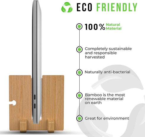 Kothar Wooden Vertical Laptop Stand for Desk, Vertical Laptop Holder, Bamboo, Desktop Dock for Apple MacBook, Microsoft Surface, iPad, Tablets and...