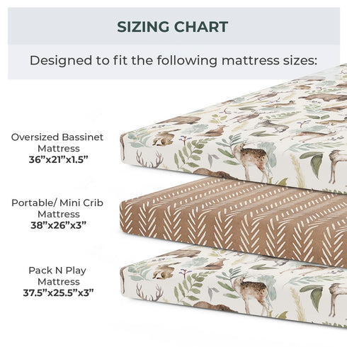 Pobibaby - 2 Pack Premium Pack N Play Sheets Fitted for Standard Pack and Plays and Mini Cribs - Ultra-Soft Cotton Blend, Stylish Woodland Pattern...