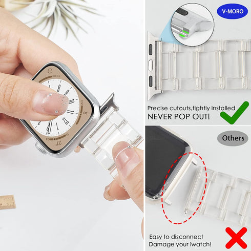 V-MORO Resin Bands Compatible with Apple Watch Band 42mm/41mm/40mm Series 10/9/8/7 Fashion Lightweight Bracelet Replacement with Stainless Steel B...