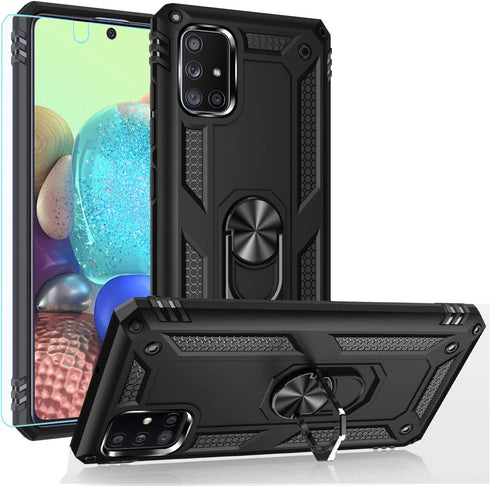 Samsung A71 5G Case, Military Grade Heavy Duty Protection with Rotating Kickstand & HD Screen Protector, Black...