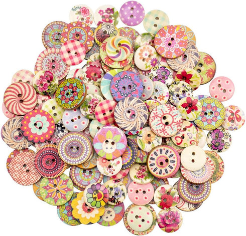 Foraineam 400pcs Mixed Wooden Buttons Bulk 2 Holes Round Decorative Wood Craft Button for Sewing Crafting...