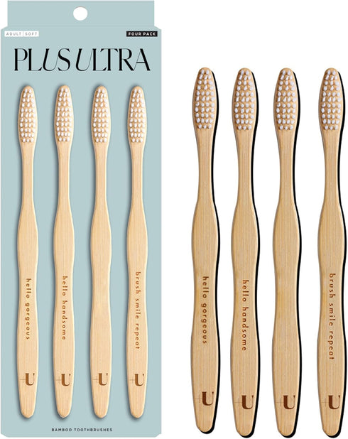 Biodegradable and Eco-Friendly Bamboo Toothbrush 4-Pack - BPA Free Soft Bristle - Dentist-Approved and All-Natural with Positive Affirmations Etch...