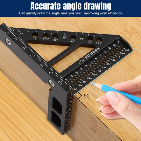 Carpenter Square Hole Position Scribing Ruler, 3D Woodworking Square Multi Angle 22.5-90 Degree Measuring Ruler with Angle Pin Versatile Speed Squ...