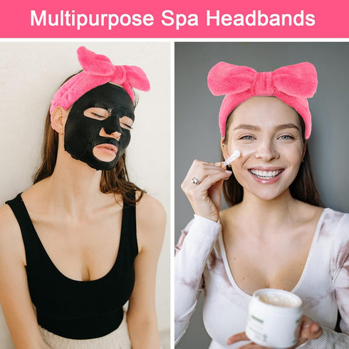 Ondder Spa Headband for Washing Face 8 Pack Rose Red Skincare Headbands for Women Girls Terry Cloth Cute Bow Head Bands...