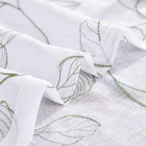 Topick White Sheer Kitchen Curtains - Sage Green Leaf Embroidered Cafe Semi Sheer Short Half Window RV Camper Tier Farmhouse Door Bathroom Basemen...
