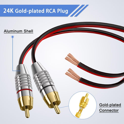 (2 Pack Speaker Bare Wire Cables to RCA Plugs Adapter Repair Speaker Cord, Heavy 14 Gauge Speaker Wire to RCA Connector for Speakers Amplifier TV ...