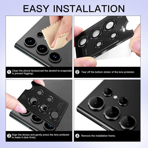 for Samsung Galaxy S24 Ultra Camera Lens Protector, Tempered Glass Lens Protector Aluminum Alloy Ring Anti Scratch Decorative Camera Cover Fit for...