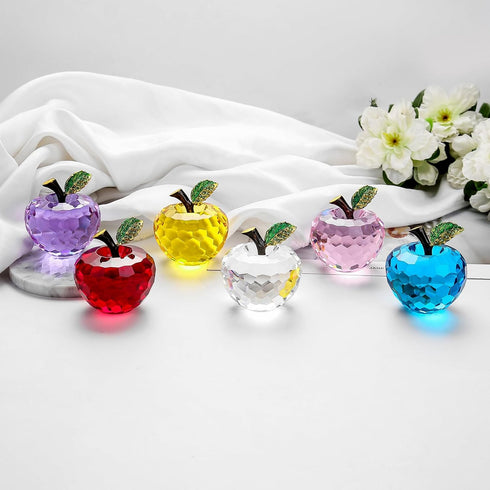 Crystal Apple Figurine Paperweight, Handmade Statue Ornament Home Decoration, Collectible Crystal Crafts, Come with Gift Box, Great Gift for Birth...