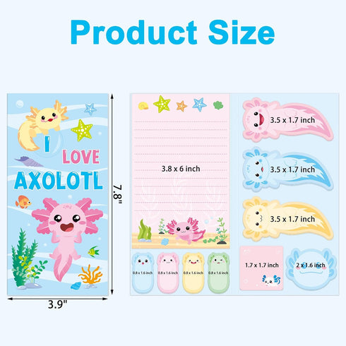 Axolotl Sticky Notes Set - Cute Animal Mexican Walking Fish Shape Sticky Note Pads to Do List Notepad Writing Memo Pads for Gift School Office Sup...